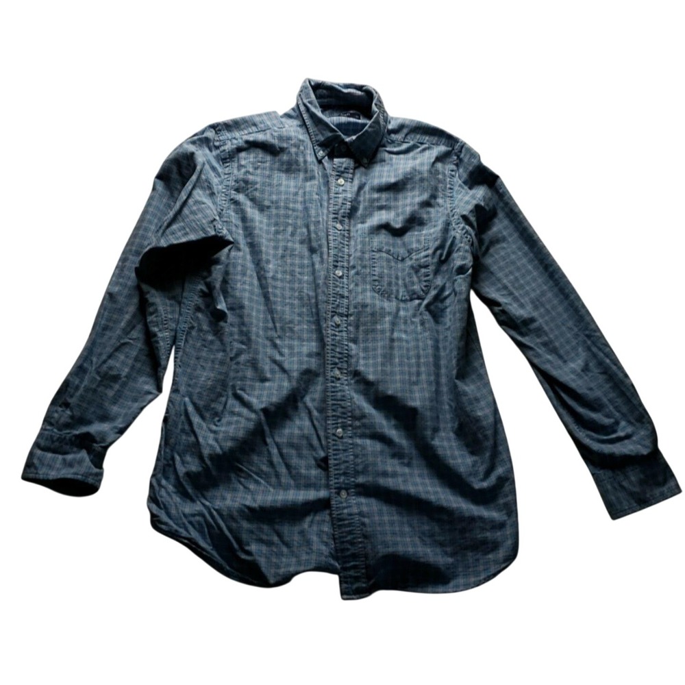 Cremieux Shirt Mens LT Blue Plaid Long Sleeve 100% Cotton Button-Down Casual